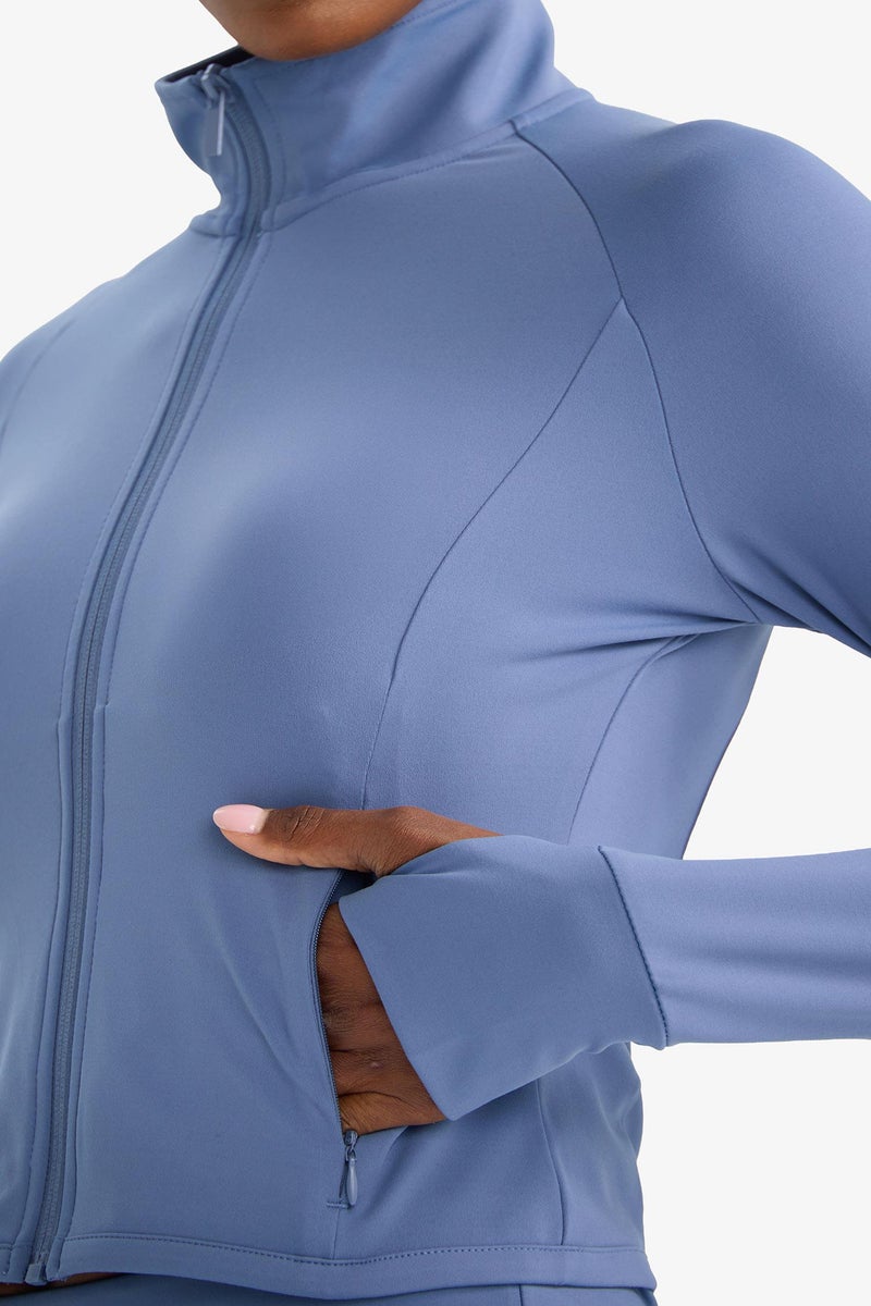 DeFacto Blue Woman Slim Fit Soft Fleece Lined Long Sleeves Sports Zip Up Sweatshirt Casual - Image 5